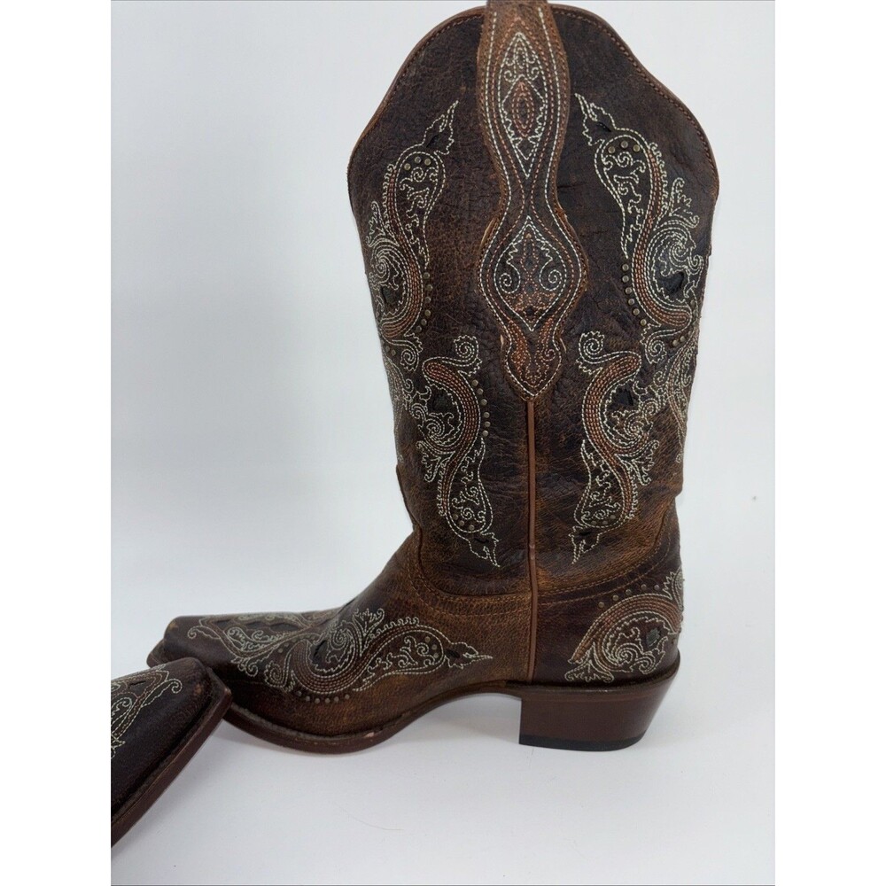 Shyanne Isabelle Inlay Stud Western Boot Brown Womens Size 8.5 - Picture 11 of 16